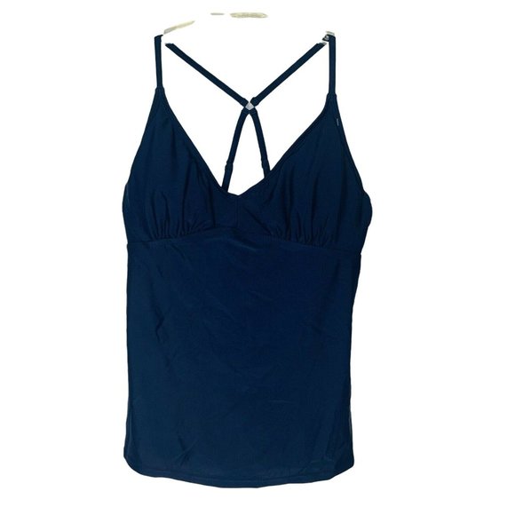 NEW Athleta tankini top Cross Back navy blue racerback swimsuit 36 B C women - Picture 2 of 10